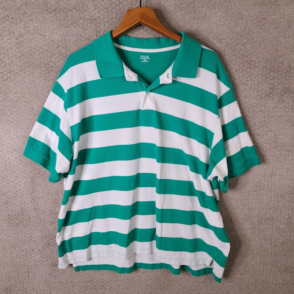 Falls Creek Shirt Mens XXXL Green Striped Polo Short Sleeve Cotton Casual